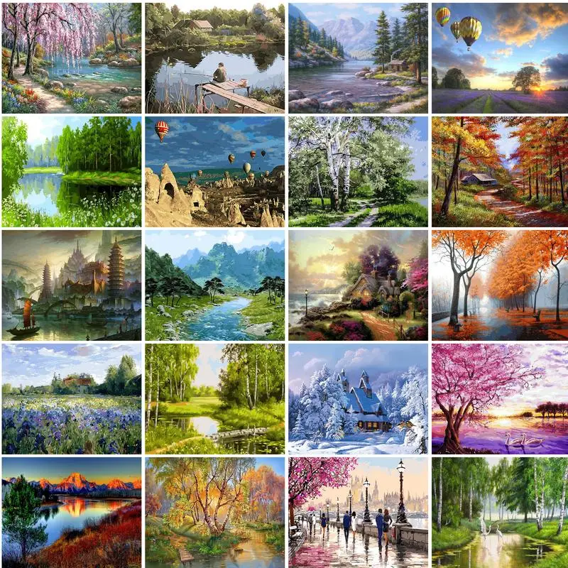 GATYZTORY 40X50CM REMLACOVANIE PODMIENKY PODMIENKA Prírodná krajina na plátne Obrázok podľa čísel Domov Ozdobia DIY pre jedinečný darček