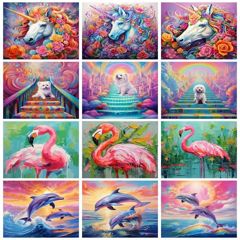 Gatyztory DIY obrázky podľa čísla jednoznačného delfínu Flamingo Kresby na plátne maľba podľa čísel