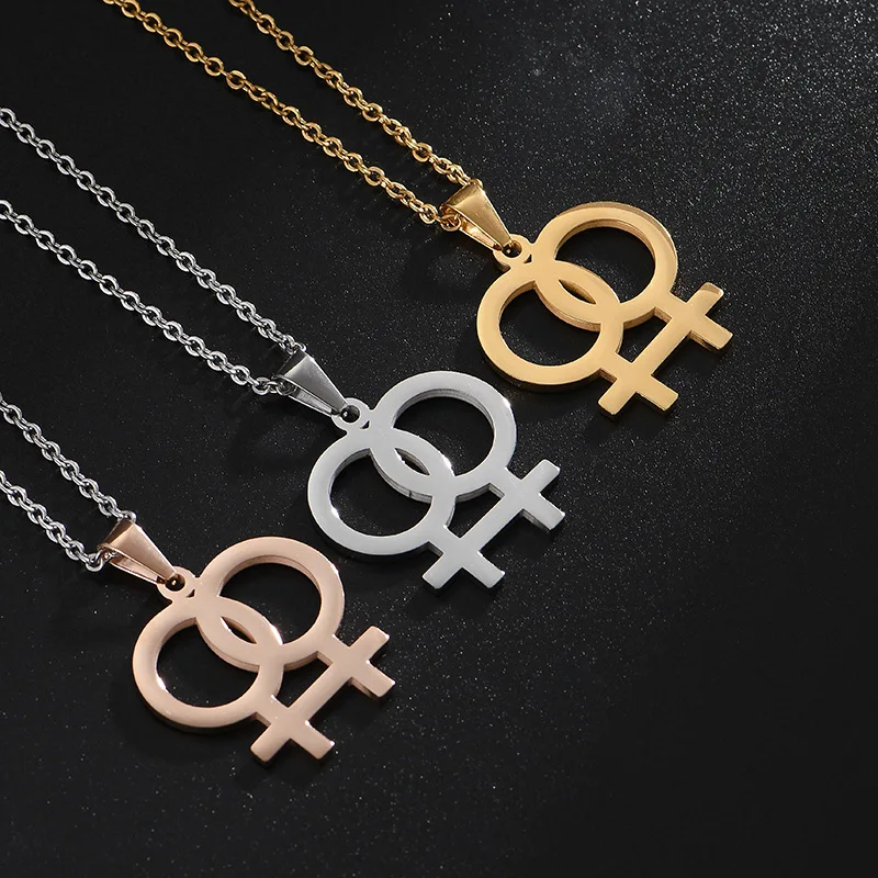 Gay lesbický prívesok Náhrdelník pre ženy výročie šperky z nehrdzavejúcej ocele s 20 palcovými dúhovými náhrdelníkmi