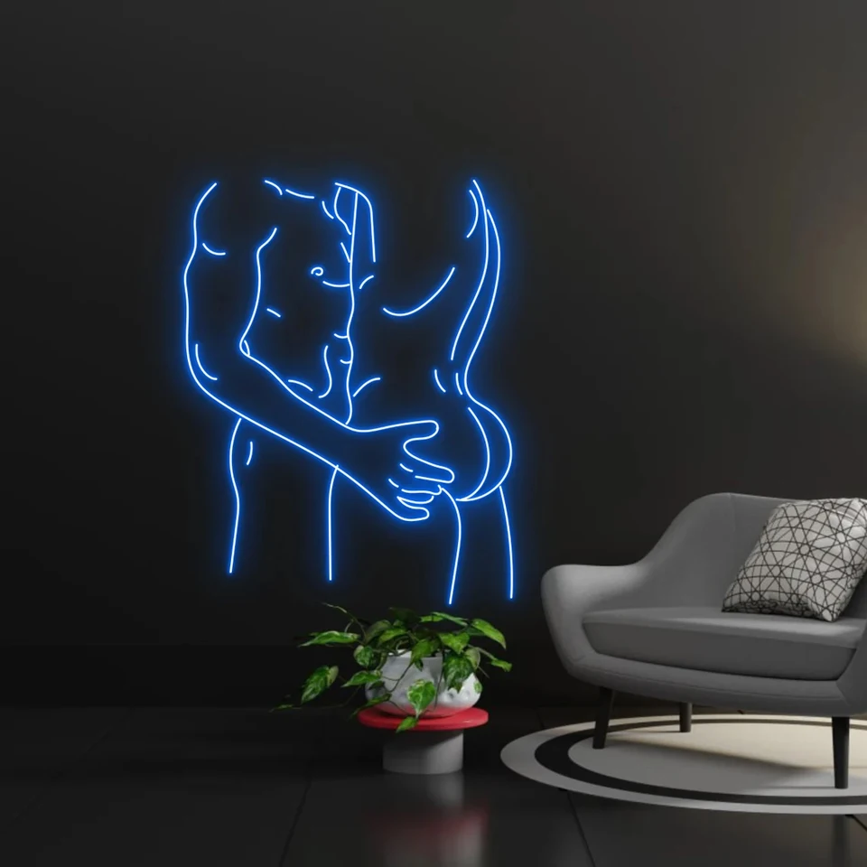 Gay pár neónov sval svalové muž Neon znamenie muž Body umenie znamenie Man Cave Sign Man Line Art Art Art Art Neon Bedroom Decor