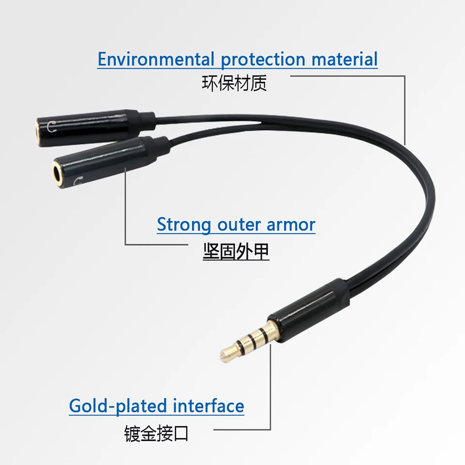 GAZ-CB48 3,5 mm Duálne frekvenčné deliace deliace slúchadlá Audio stereofónny kábel Muž na 2 ženský kábel Aux Cable Y Adapter Kábel