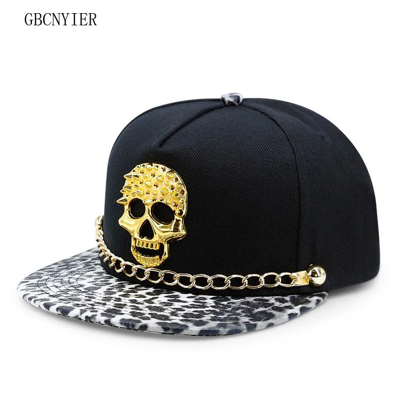 Gbcnyier móda Skull cool klobúk hipster Príležitostné ploché okrajové baseballové čiapka korčule hip hop hopu leopardový ocko klobúky