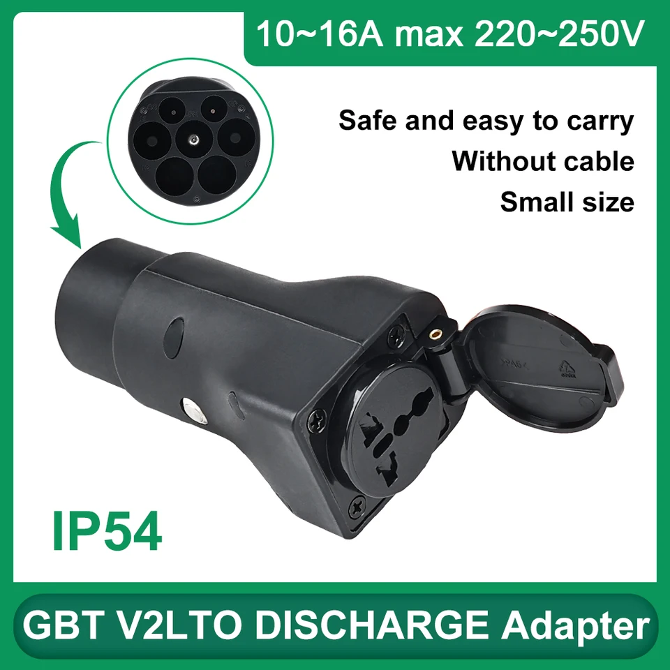 GBT V2L Plug Adapter Electric Auto Side Deparge 10-16A EV Nabíjačka nabíjačky s EU Socket Outdoor EightNeed CAR SPORTY