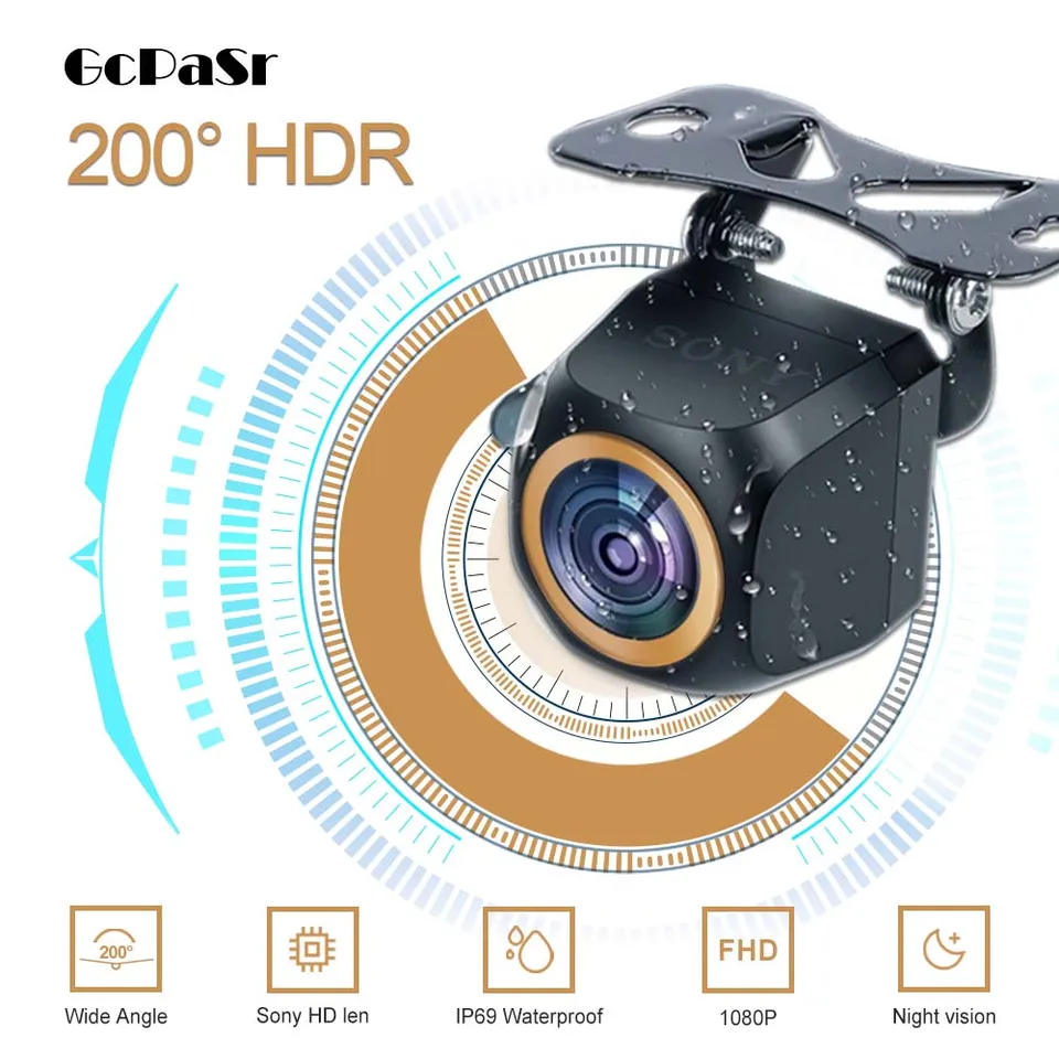 GCPASR 1080p pre auto 200 stupňov AHD Reverzná kamera Plná HD Fisheye Zlatá šošovka Nočné videnie Univerzálny pohľad Zadný výhľad na vozidlo