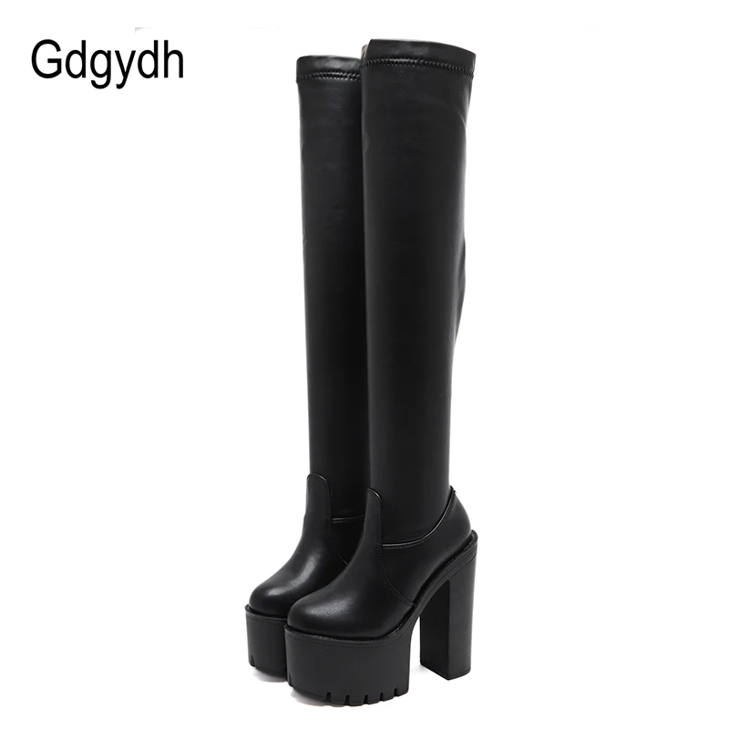 Gdgydh stehno vysoké topánky pre vysoké ženy utral vysoké podpätky topánky nočné kluby Platforma Platforma Platforma topánky cez koleno ženy Stretch Winter Winter