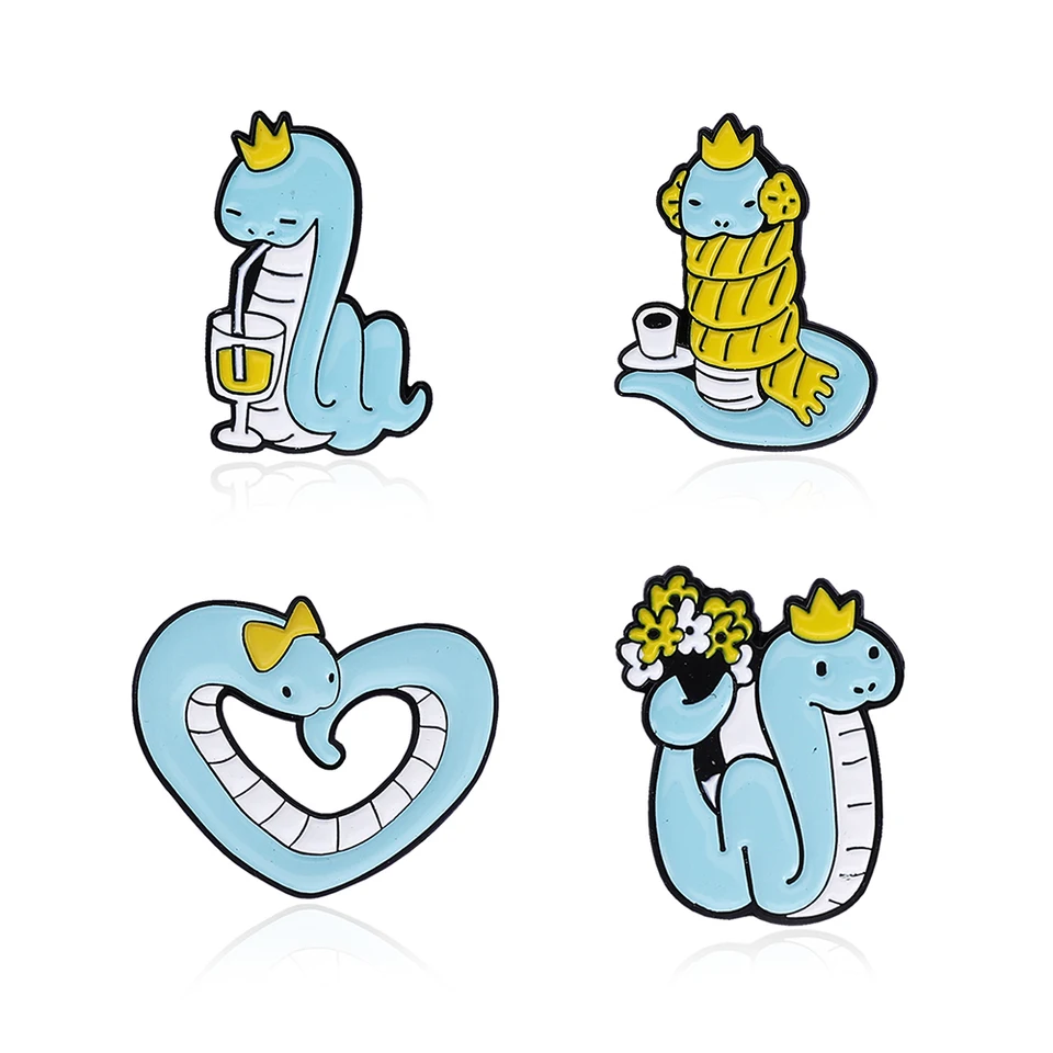 Gdhy Fashion Snake Lover Smalt Pin Blue Python Viper Cobra King Queen Animal Broš