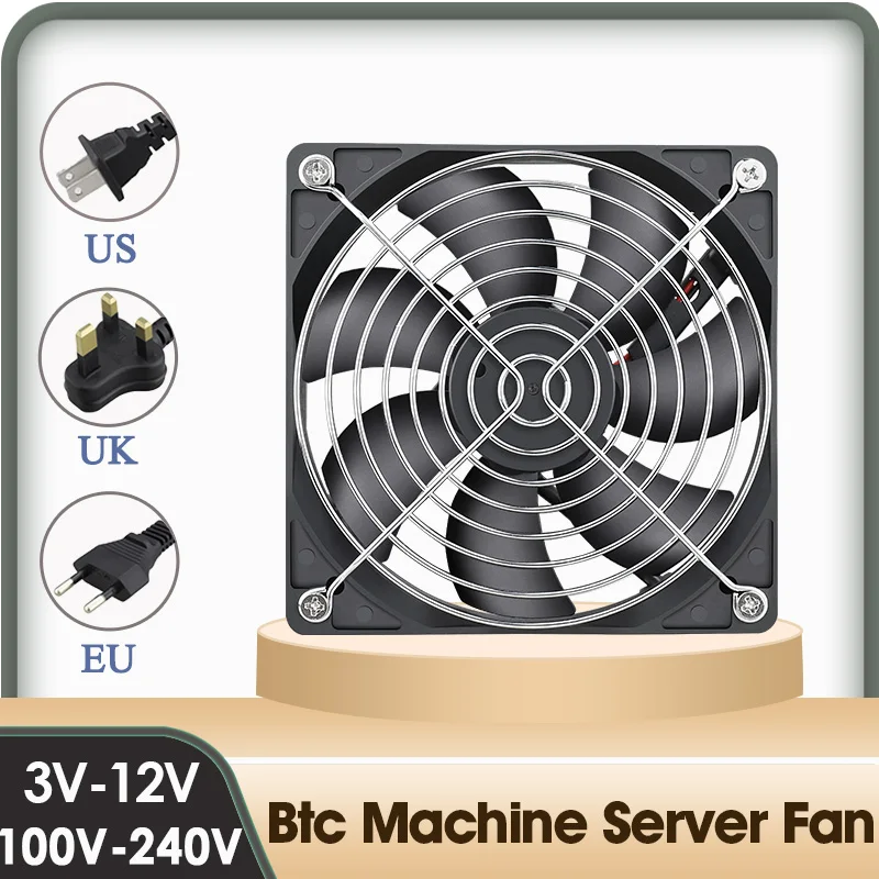 GDSTIME 120 mm 12 cm 3000 ot./minútpm chladiaci ventilátor 120x25mm DC 12V 220V BTC Mining Machine podvozok výfukového výfuku 12025 Serverový ventilátor W Ovládač W Ovládač