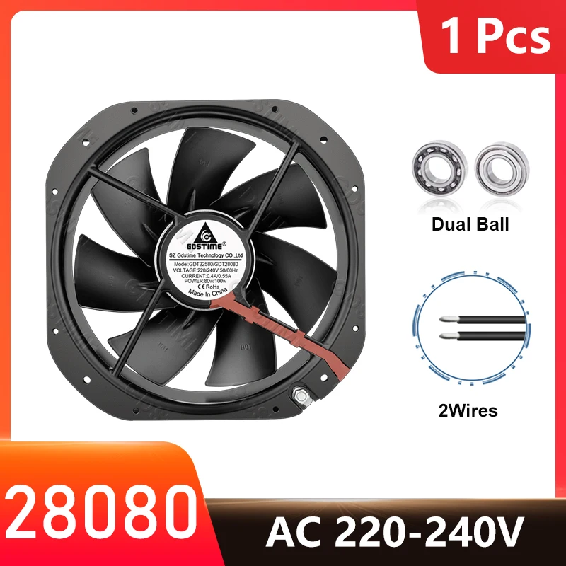 GDSTIME DUAL GOLL AXIÁLNA Vzduchová chladič 280 mm AC 220-240V KABINET CABLATOVANIE VENTILÁRNE Ventilátor 280x80 mm 280 28 cm Veľký vzduchový prietok CPU Veľký ventilátor