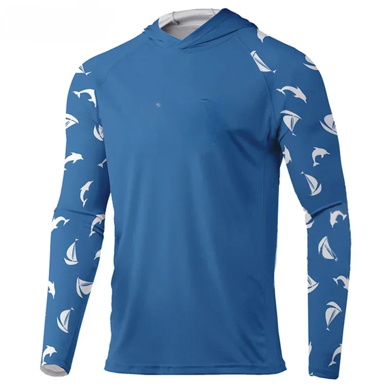 Gear Men Fishing s dlhým rukávom s kapucňou Blusas rybársky výkon odev UV manga longa