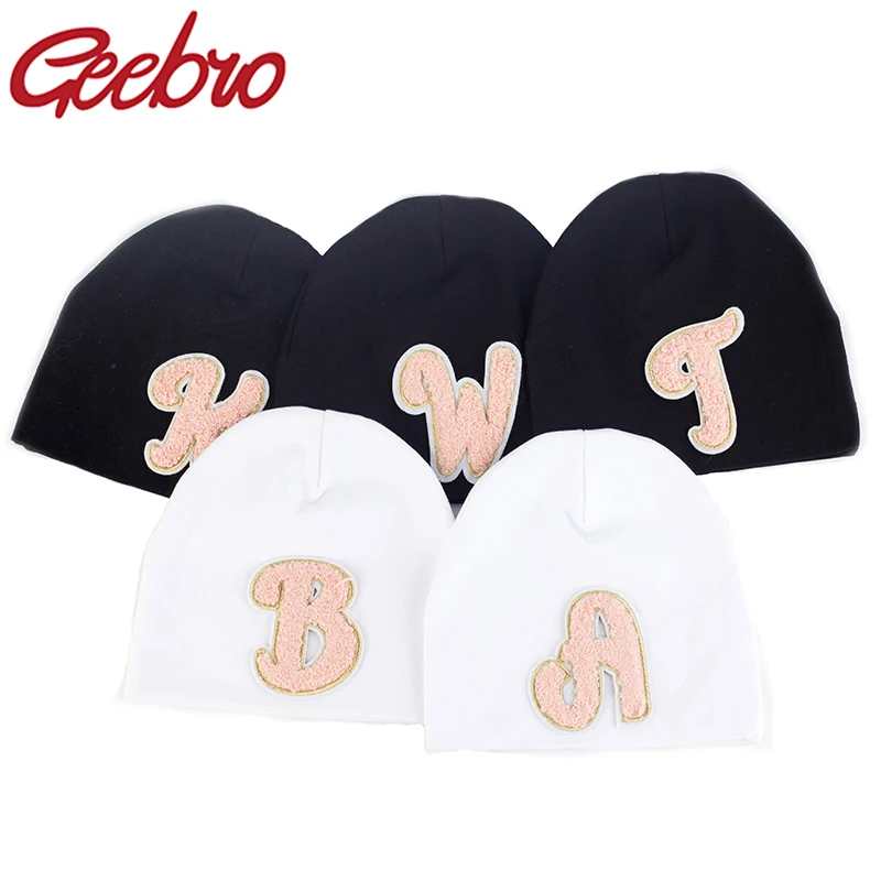 Geebro Baby DIY Letter Hat Novorodenec bavlna detská klobúk pevná farba roztomilé neformálne teplé čiapky pre dievčatká chlapci chlapci