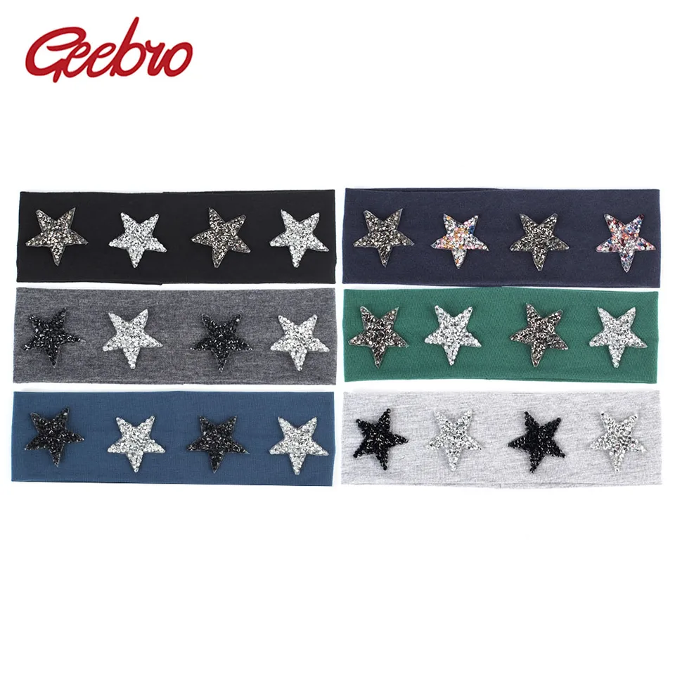 Geebro Kids Star Headbands Spring Cotton Flat Fouthy čelenka pre dievčatá DIY Vlasy Band s aplikáciou veľkoobchodná cena DQ704