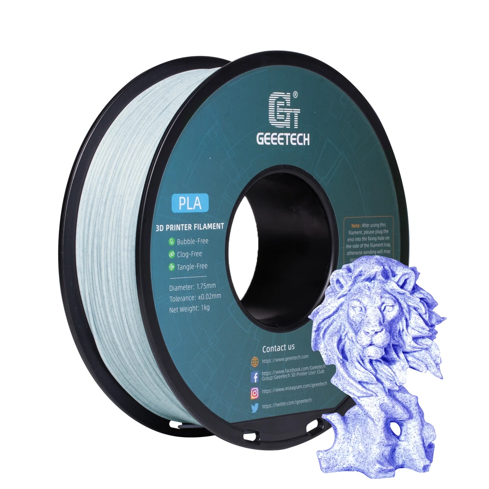 GeeeTech ako mramorová plachta 3D plastové vlákno 1 kg 1,75 mm, bez spleteného, ​​3D tlačiarenské materiály VACUUM Balenie