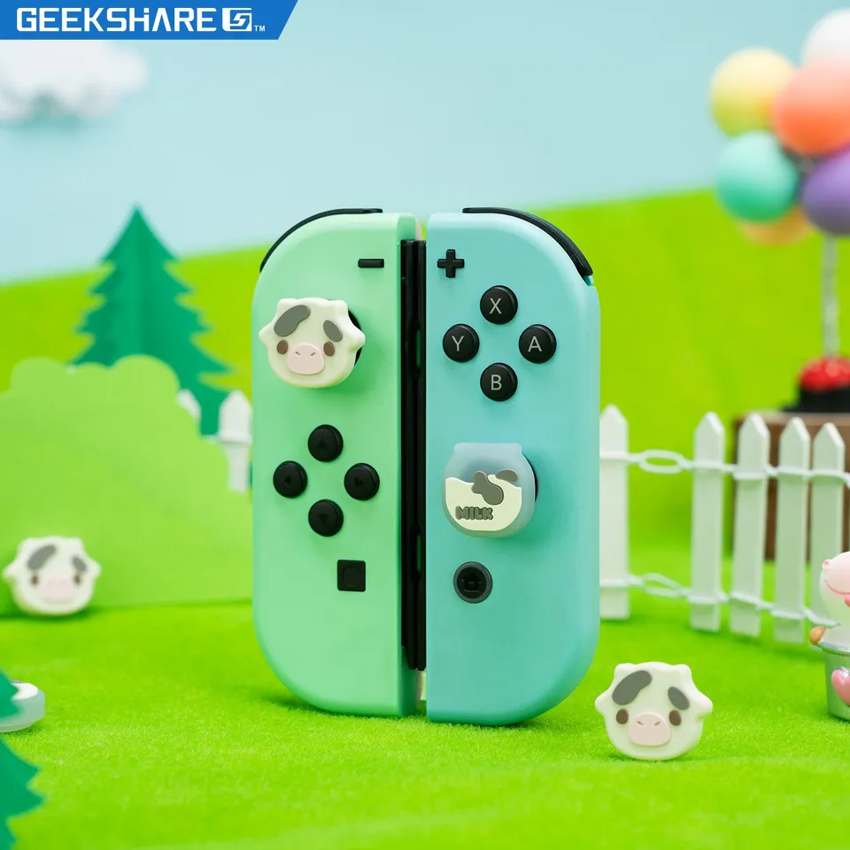 Geekshare Kawaii Talebstick Cover pre Nintendo Switch roztomilý kravský spínač OLED palca palica GRIP CAPS CAPS Kryt pre ns lite