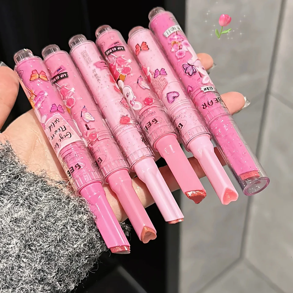 Gege Bear Solid Lip Glaze zrkadlo sklenené vodné svetlo Svetier Srdce Tvar rúž Rub ružový králik želé Lesk