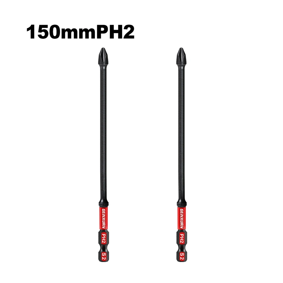 Geinxurn 6 palcov. Náraz Tvrdý #2 Phillips Screwdriver Bits Set Set, zliatinová oceľová nárazová sada skrutkovača