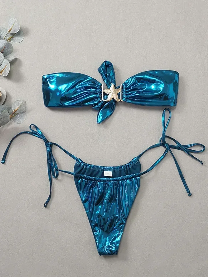 Gem Blue Glossy Bandeau Bikini Dámske plavky Žena plavky dva kusy bikiny súpravy Mini Micro tangá plavky na plážové oblečenie pláž