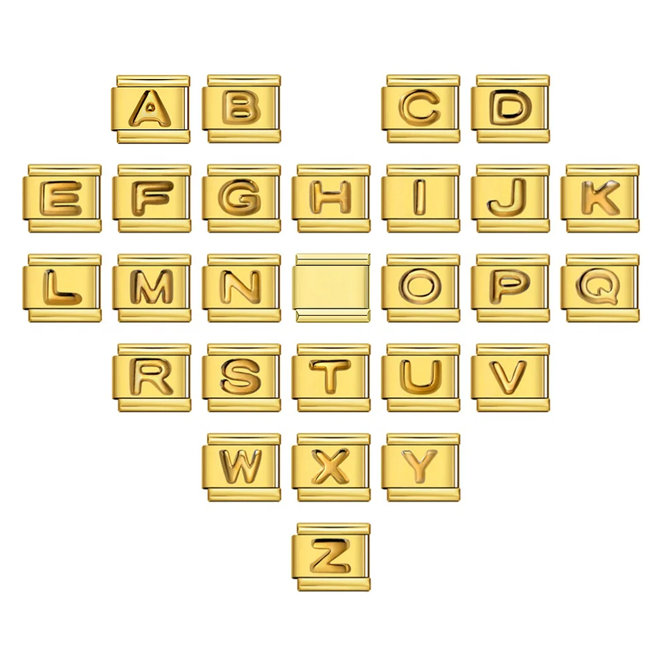 Gemosa Gold Color 26 anglické listy az kúzlo šperky talianske spojenia fit 9 mm z nehrdzavejúcej ocele módne korálky DIY Náramok