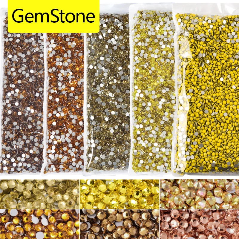 Gemstone SS3-SS30 Žltá séria Veľkoobchod non hotfix kamienky lesk vysokokvalitné sklenené ploché kryštály pre šaty pre domácich majstrov