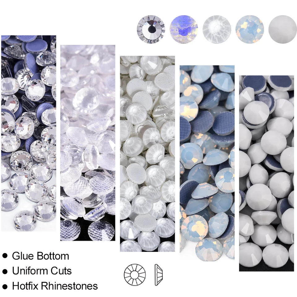 Gemstone SS6-SS30 White Series Flatback Crystal Hot Fix Nail Art Art Glitter 3D sklo železo na skleníkoch kryštálov pre remeslá