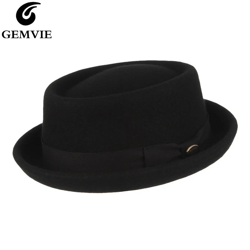 Gemvie Men Ženy 100% vlna Felt Drvrčivá bravčová fedora klobúk vintage zakrivená brim bravčová koláčová vlna klobúk jesenná zima