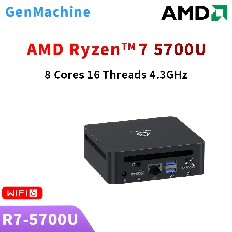 Genmachine Mini PC Počítačové hry AMD Ryzen7 5700U 4800H 5800H 4500U Pocket Dual HDMI LAN WIFI6 BT5.2 NUC Office Desk počítača