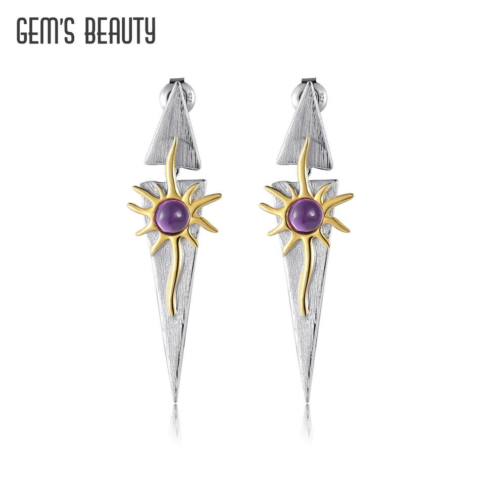 Gen's Beauty 5 mm Round Natural Ametyst North Star Drop náušnice v Sterling Silver Ručne vyrábané nebeské šperky pre ňu