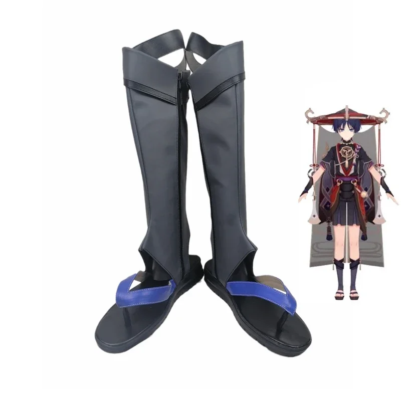 Genshin dopad Scaramouche Cosplay topánky Party batlle šaršovanie cosplay topánky topánky pu kožené halloween rekvizity