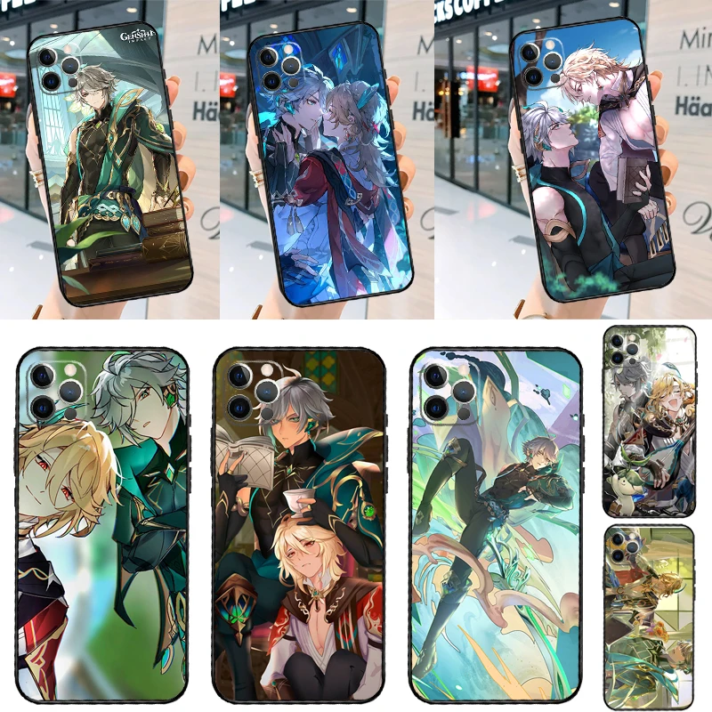 Genshin Impact Alhaitham Kaveh telefónny puzdro pre iPhone 13 11 12 14 15 16 Pro Max Mini xr xs x plus zadné krycie fondy