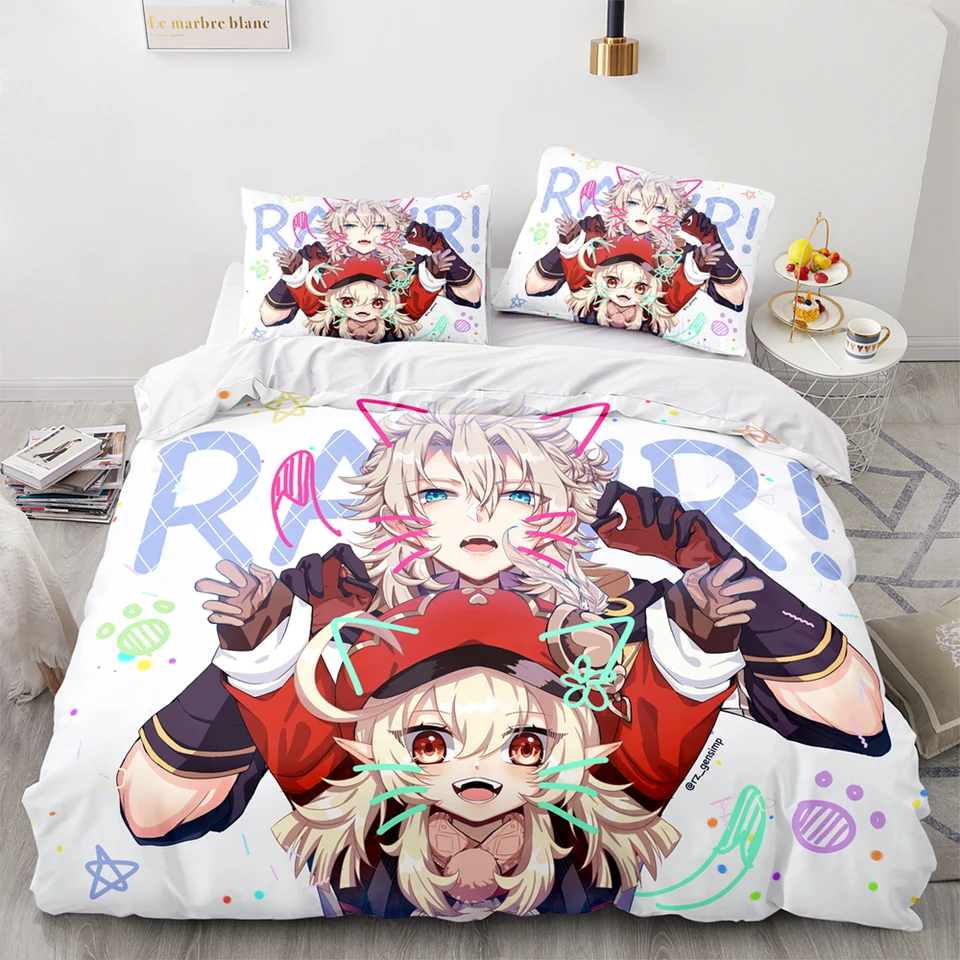 Genshin Impact Bedding Set Single Twin Full Queen King Size Game Anime Bed Set Aldult Kid Spedroom Duvetcover Sets 3D Anime 053