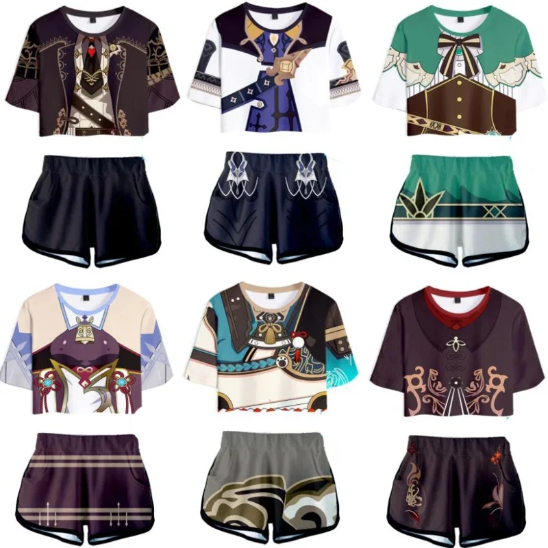 Genshin Impact Cosplay kostýmy Hutao Amber Diluc Kaeya Alberch Albedo Tartaglia Tracksuit Women Dva kusové súpravy a šortky BS