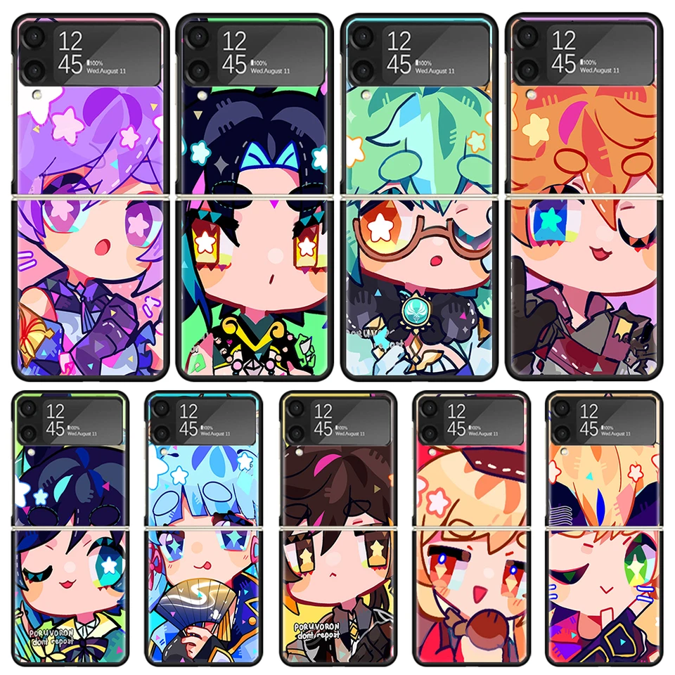 Genshin Impact Cute Star Eyes Telefón puzdro pre Samsung Galaxy Z Flip3 flip4 flip5 flip6 PC shell pre z flip 3 4 5 6 tvrdé skladanie a
