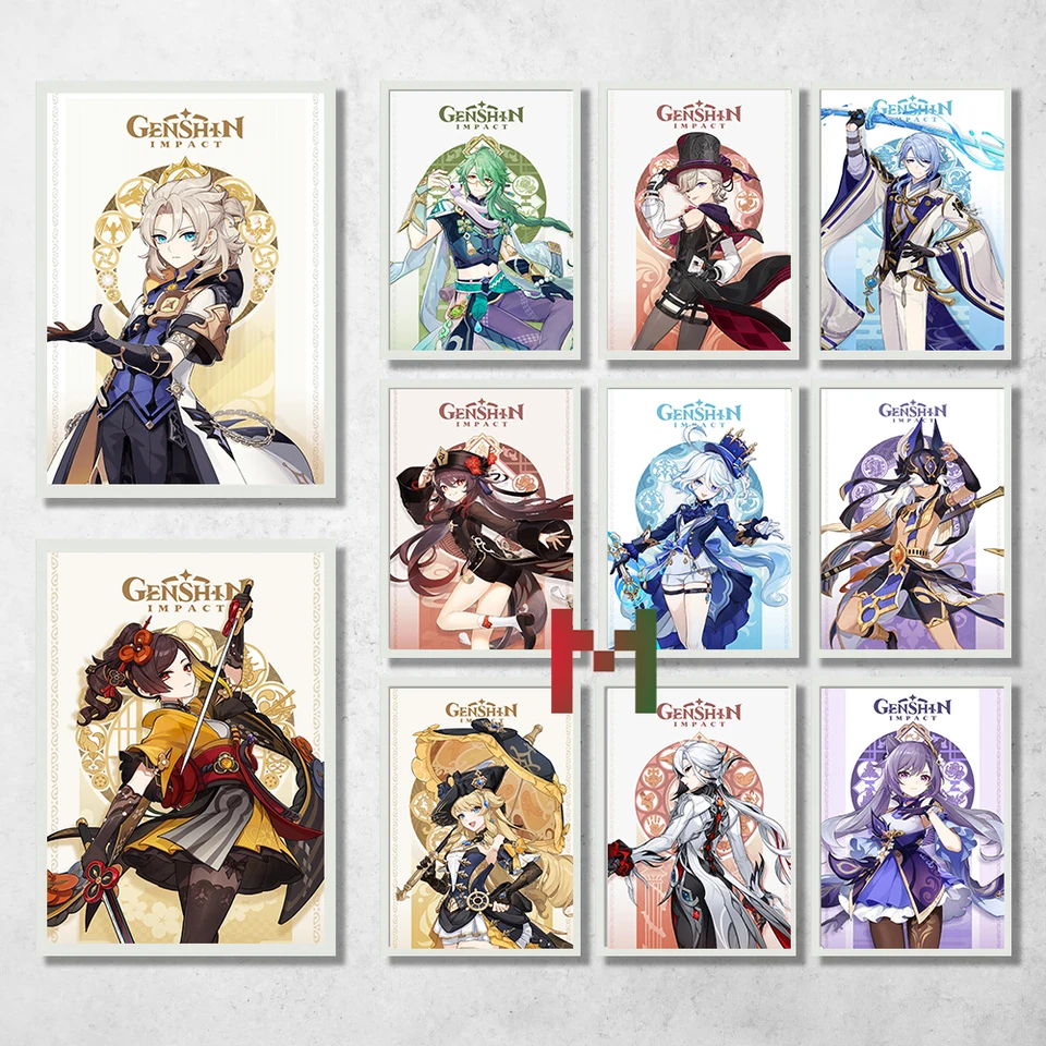 Genshin Impact Game postava plagát plátno tlač Anime hra Genshin Impact Wall Art Decor Gaming Room Detská izba dekorácia