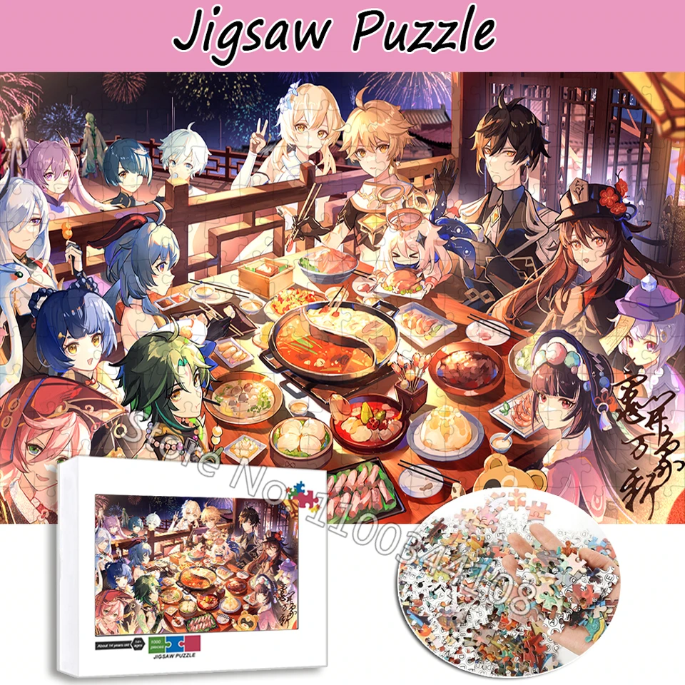 Genshin Impact Jigsaw Puzzle 300/500/1000 kusy karikatúra Anime Game hádanky pre dospelých dekompresných hračiek pre deti Nový rok darček