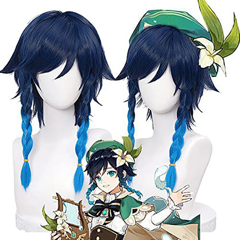 Genshin Impact Venti cosplay parochňa parochňa unisex modrá parochňa cosplay anime cosplay cose braid parochne odolné voči tepelne odolnému syntetickému parochne Halloween