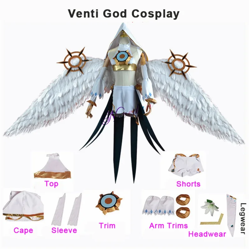 Genshin Impact Venti God kostým Mondstadt Wind Venti Archon Game Suit Uniform Angel Wing Wing Halloween Cosplay Cosplay