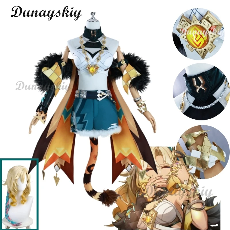 Genshin Impact Xilonen Cosplay kostým parochňu Parochňa Parochňa Tail Tail Krúžky náhrdelník Natlan Halloween Party pre ženy propagácie