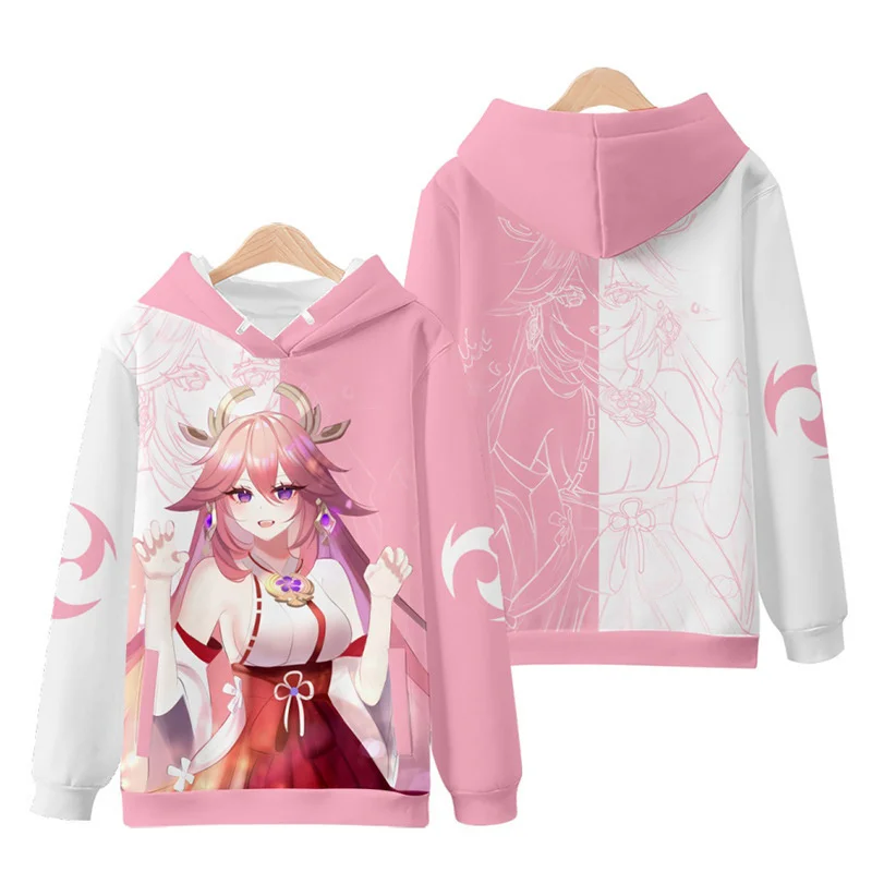 Genshin Impact Yae Miko Hoodie Harajuku Cartoon Fashion Kawaii Raiden Shogun tlač mikiny mikiny Ženy Men