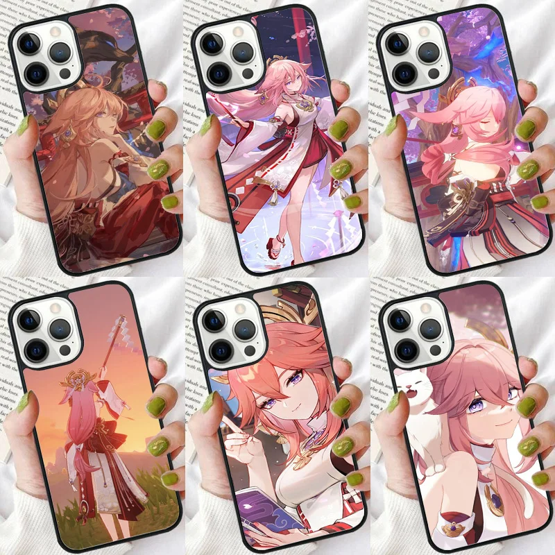 Genshin Impact Yae Miko Pase pre iPhone 16 15 14 plus xr xs 11 12 13 Pro Max