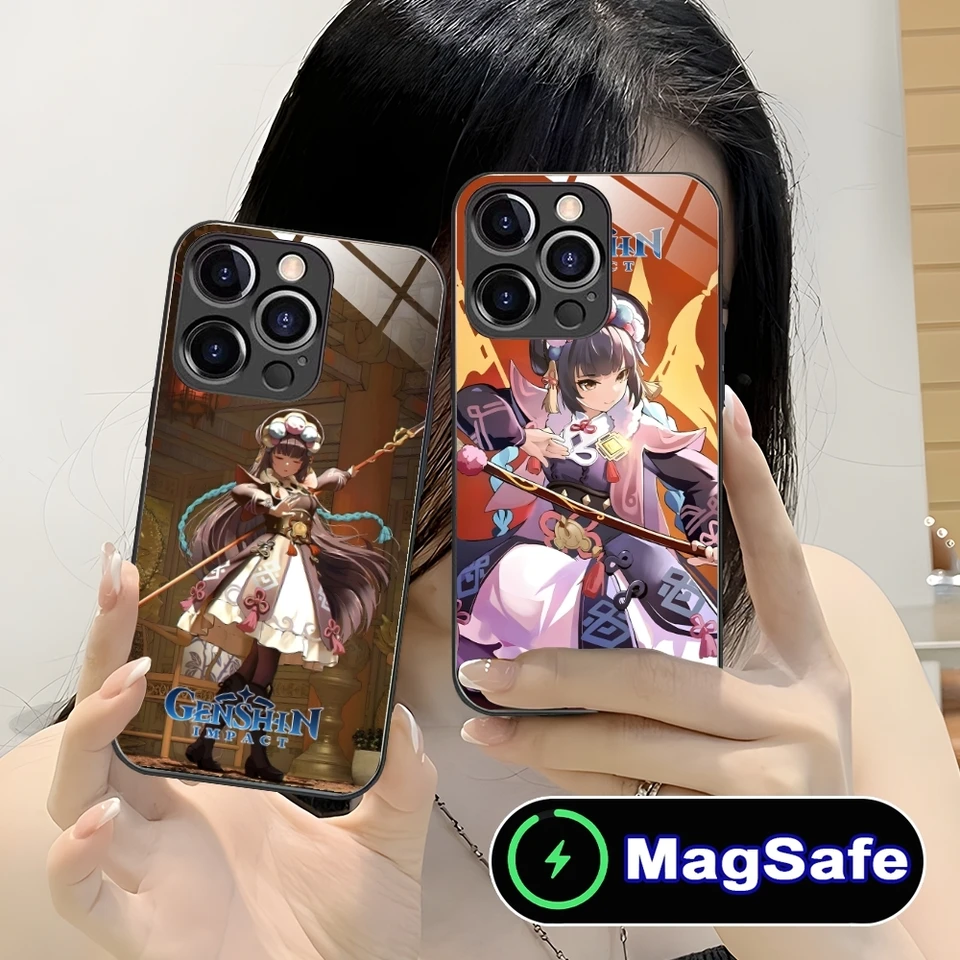 Genshin Impact Yunjin mobilný telefón pre iPhone 16 15 14 13 12 11 Pro Max Plus Mini Magsafe Wireless Glass Glass Cover