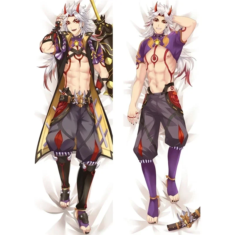 Genshin náraz arataki itto vankúš objímanie tela anime dakimakura waifu vankúš vankúšový pokrýva dekorálna obliečka
