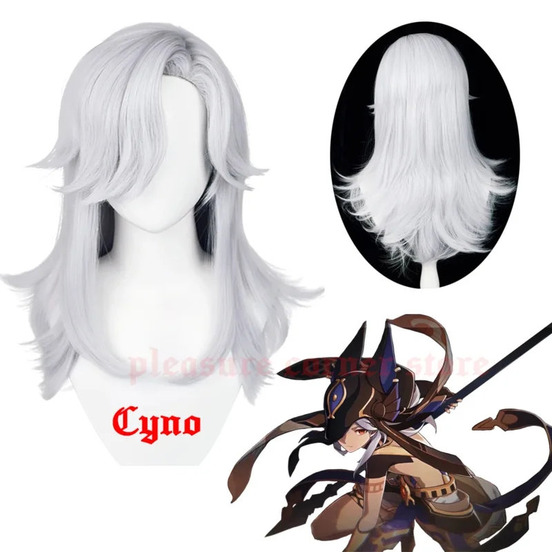 Genshin náraz cyno cosplay parochňa dlhá strieborná biela parochňa cosplay anime parochne parochne s tepelne odolné voči syntetickým parochňom WX5580