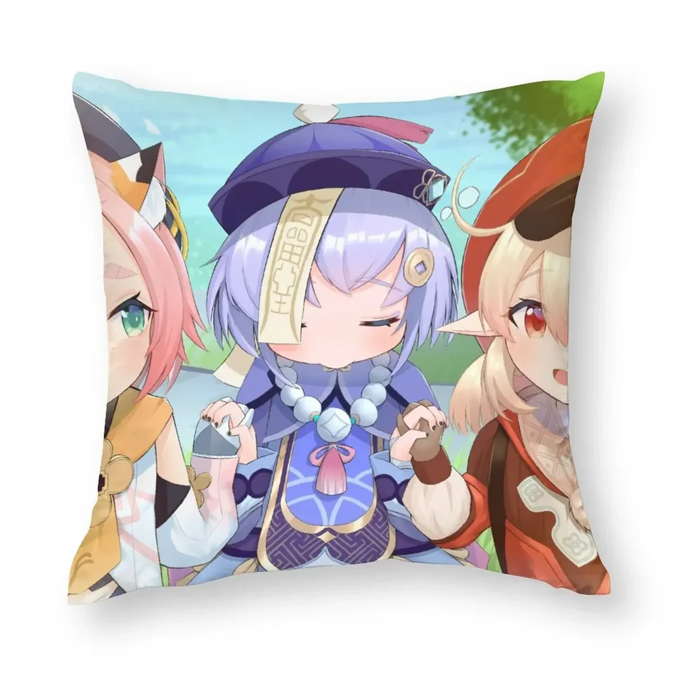 Genshin náraz diona klee qiqi vankúšový puzdro chibi dievčatá jarný mäkký vankúš Polyester car zips
