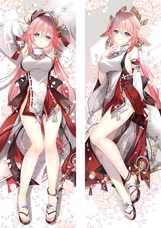Genshin náraz Yae Miko Dakimakura Waifu 2-Side Tlač anime dekorácie vankúšový pokrytý vankúšový vankúš vankúš Otaku