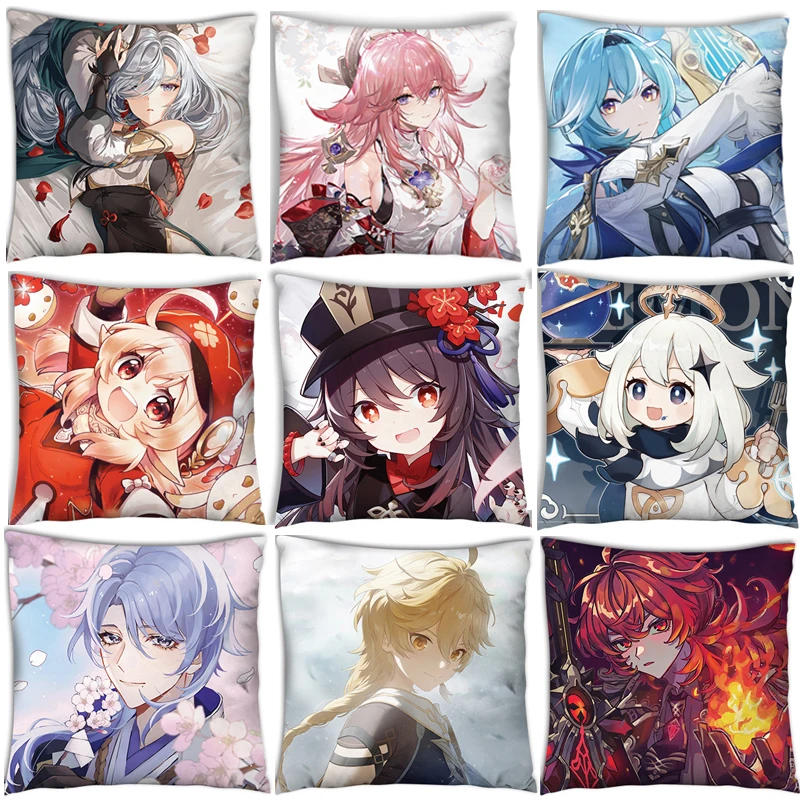 Genshin nárazový pokrývka pohovky vankúš 45*45 dekorácie vankúš pre obývaciu izbu Sofa Anime Anime 2-Side Tlačové vankúše Okošné dekoratívne