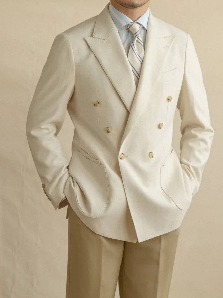 Gentry Men's Linen Bleed Casual Double-Breasted Suit retro dochádzanie slim-fit šesť-tlačidla One-Suit