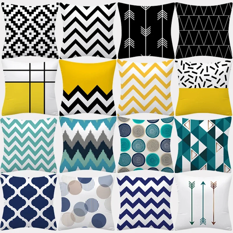 Geometria vankúšový kryt 45x45 Polyester vankúš dekoratívna pohovka s domácimi dekormi obaly modré žltéblack