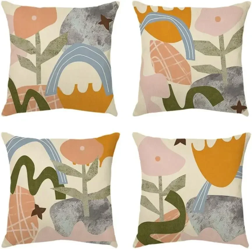 Geometrická dekorácia vankúšik Oranžový ľanový vankúšový obliečka na vankúšový kryt sedadlo Domov pohovka záhradná pohovka 50x50cm