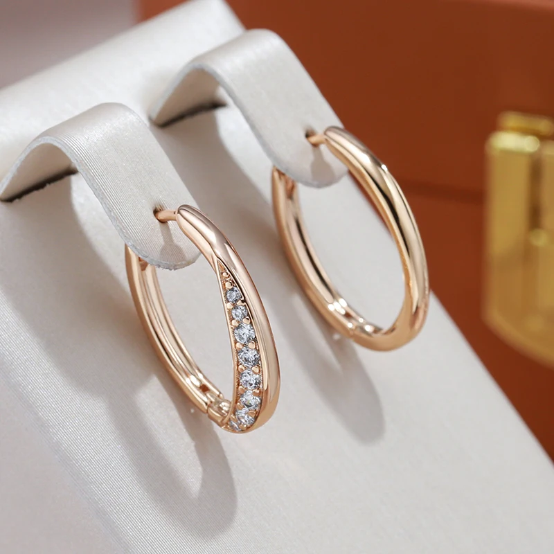 Geometrické hladké oválne zirkónové náušnice 585 Rose Gold -Glated Party Šperky osobnosť Ženy Denne minimalistické príslušenstvo