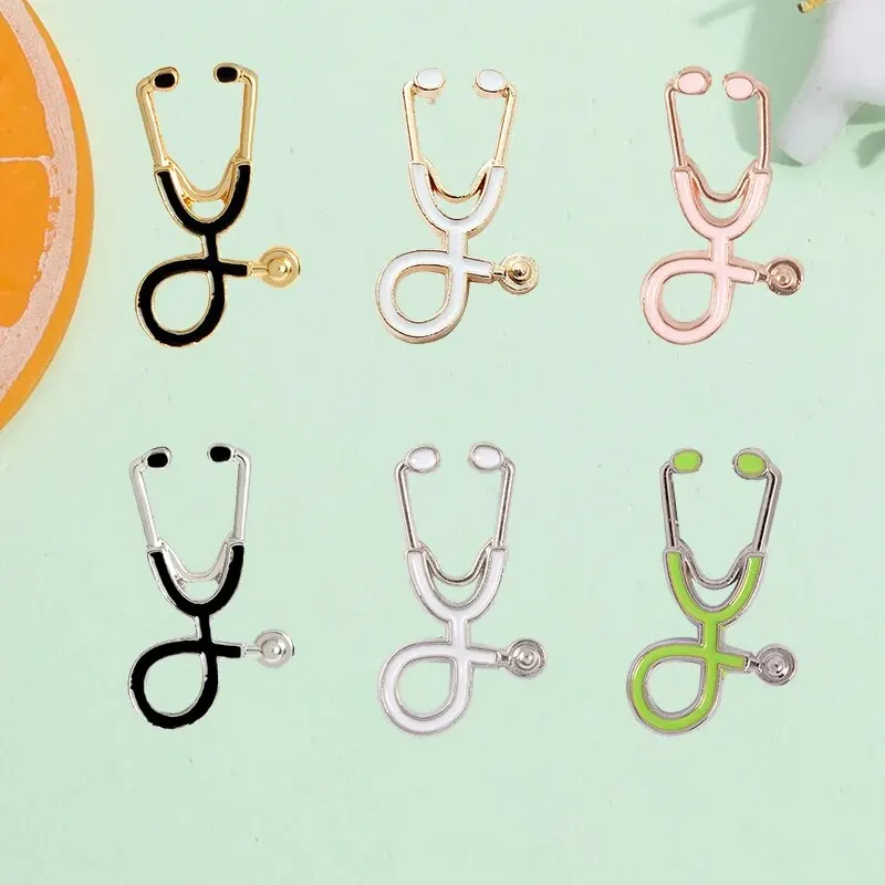 Geometrický lekár Stethosc6pcs OPE Creative Design Truse Hrudy Farba zliatiny Pin Strieborný olej Strieborný kvapkajúci znak