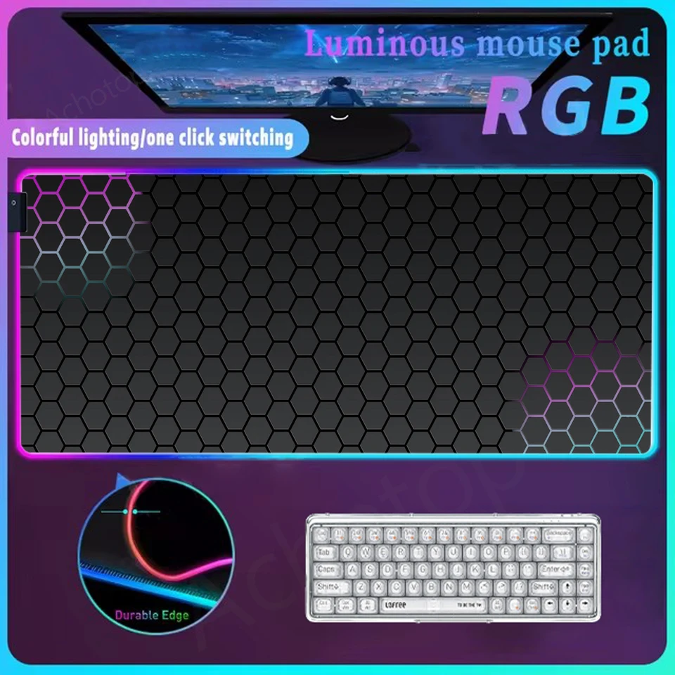 Geometrický RGB myš Mouse Pad LED stôl Mat Gaming Actessory Klávesové podložky Luminous Desk Mat Glow Osobnosť koberec koberec 900x400 mm